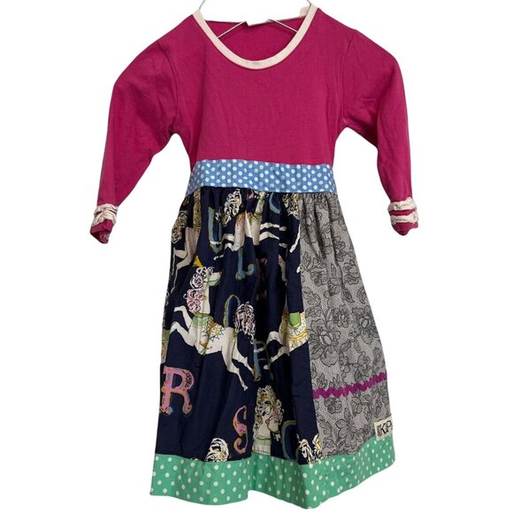 KPea Belted Pony Dress Girls Multicolor Long Sleeve Pullover Size 5T - Picture 1 of 10